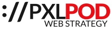 Logo design for PXL POD, featuring the text 'WEB STRATEGY' with a modern and bold aesthetic.