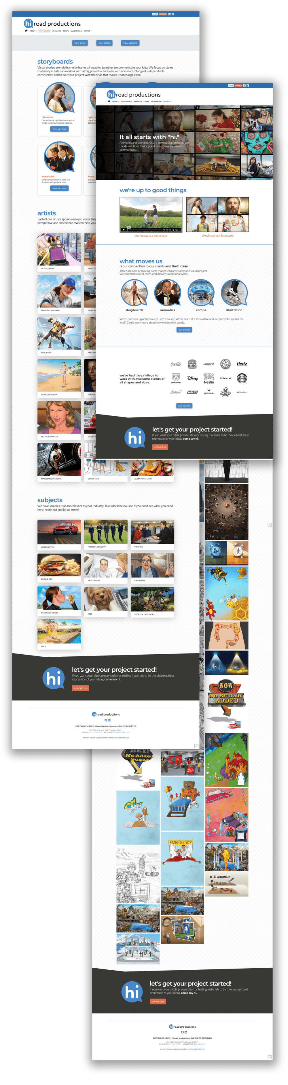 A collage of various web pages showcasing images, categories, and user interactions, arranged in a vertical layout.