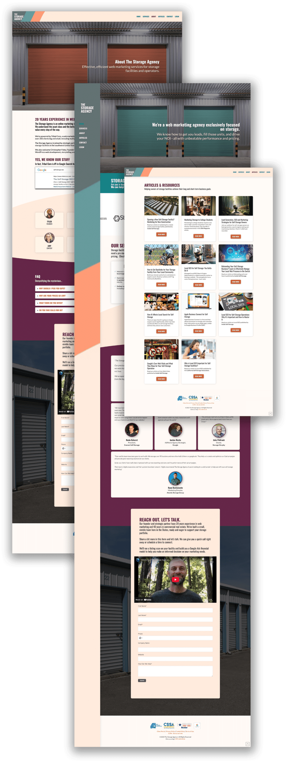 A layout of multiple webpage designs showcasing various features and content sections for a website.
