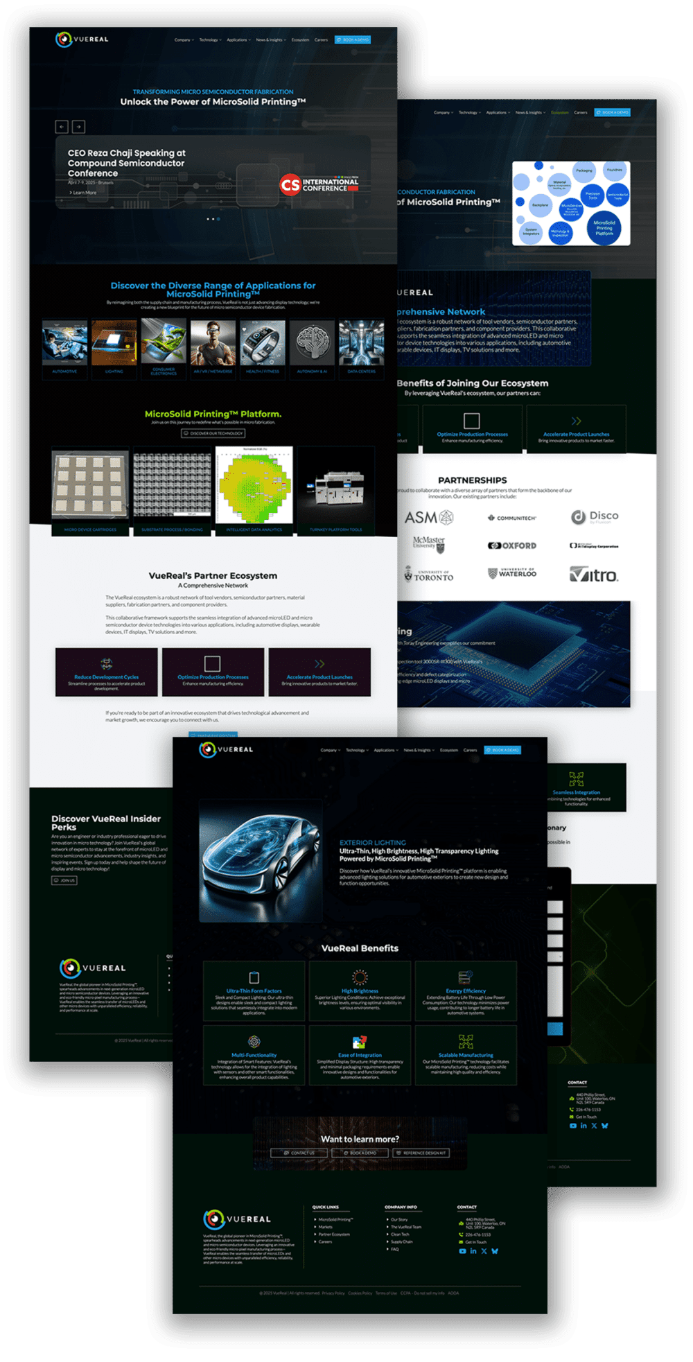 A collage of various web pages showcasing technology and digital innovation, featuring graphics, data visualizations, and promotional content.