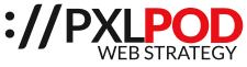 Logo design for PXL POD, featuring the text 'WEB STRATEGY' with a modern and bold aesthetic.