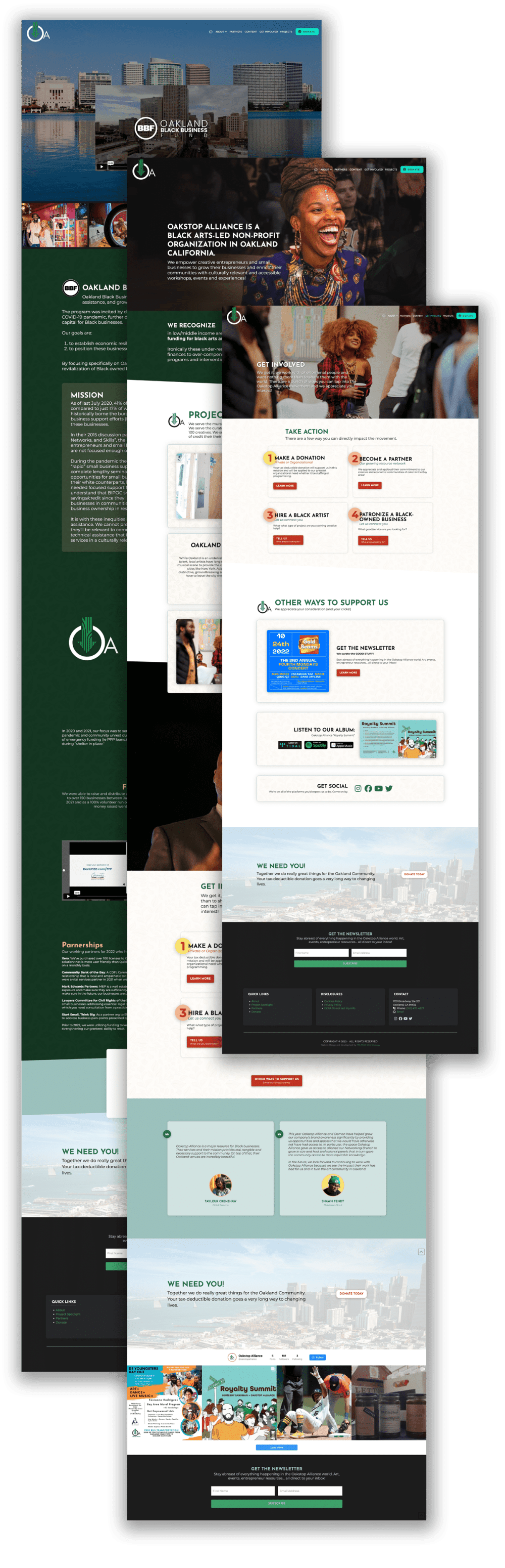 A collage of web pages showcasing various designs, colors, and layouts, emphasizing user interface and experience elements.