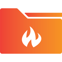 An abstract design featuring a blend of red and orange gradients with a stylized flame symbol in the center.